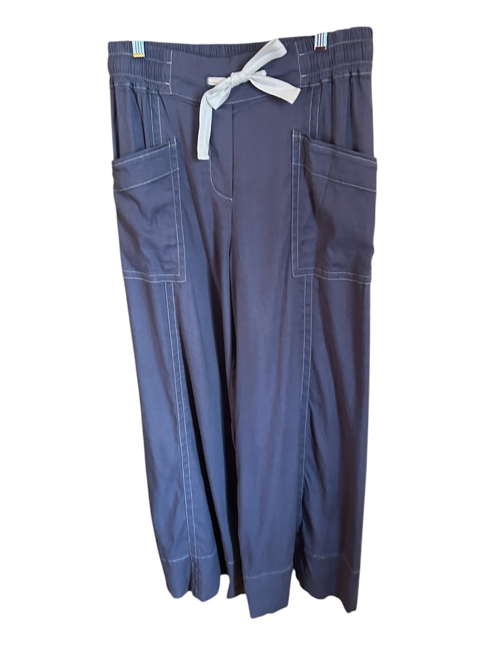 Maeve La Ponche Contrast Stitch Pull-On Pants Drawstring Waist Blue-Gray Small - Picture 14 of 14